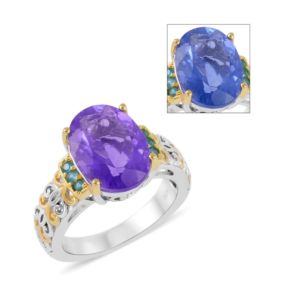 NWT Color Change Fluorite and Malgache Neon Apatite Ring Size 7